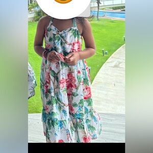 Floral birds design halter summer dress. Maxi length.